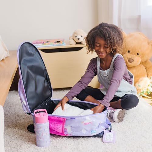 Wildkin Kids 16 Inch Rolling Luggage for Boys & Girls – Lightweight Carry-On Suitcase with Telescoping Handle & Rolling Wheels for School, Travel & Overnight Trips, Ages 3–7 – Unicorn