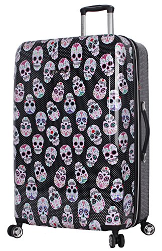 Betsey Johnson 30 Inch Checked Luggage Collection - Expandable Scratch Resistant (ABS + PC) Hardside Suitcase - Designer Lightweight Bag with 8-Rolling Spinner Wheels (Skull Party, 30in)