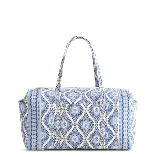 Vera Bradley Women's Premium Cotton Large Original Duffel Bag – Carry On Weekender Travel & Gym Bag – Cambridge Blues, 58L
