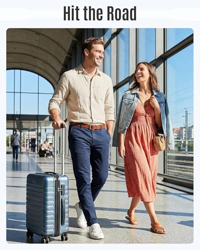 LIGHT FLIGHT Expandable Carry On Luggage 22x14x9 Airline Approved with Double Spinner Wheels, 20 Inch Lightweight Hard Shell Rolling Suitcases with TSA Lock, Gray