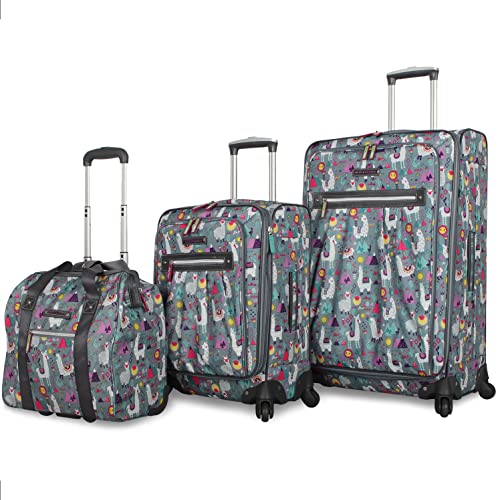Lily Bloom Luggage 3 Piece Softside Spinner Suitcase Set Collection (Llama Mama)