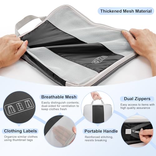 10 Set Compression Packing Cubes for Travel Essentials,Compressible Expandable Packing Cubes for Suitcase,OlarHike Luggage Garment Bags for Travel,Handy Helper for Organizing Clothes(Black)