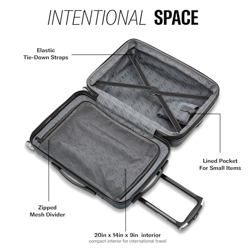 Samsonite Omni 2 Global Carry-On Spinner Luggage - Compact Size For International Travel - Airline-Approved - Features Expandable Polycarbonate Shell, 360° Wheels, USB Power Hub - Silver