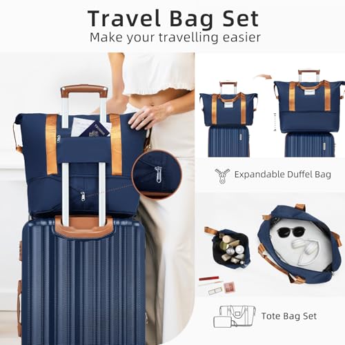 LARVENDER Luggage Set 6 Piece Large Suitcases with Wheels, Suitcase Set ABS Hard Shell Luggage Sets with Spinner Wheels, Carry On Luggage TSA Lock Travel Luggage for Men Women(Navy Blue)