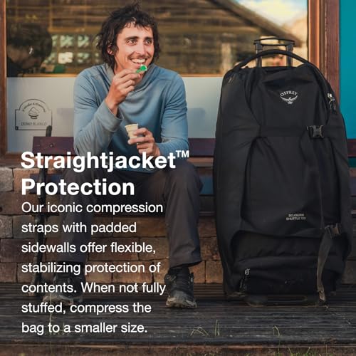 Osprey Sojourn Shuttle 30"/100L Wheeled Duffel Luggage – Rugged, High-Capacity Travel Bag with Oversized Wheels and Reinforced Frame – Built for Long-Haul Travel and Gear Protection, Black
