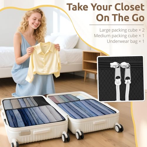 All-in-One 22 Pcs Packing Cubes for Travel Essentials –Includes Cubes,toothbrush covers，Silicone Bottle Cover,zipper bags, Matte Cosmetic Bag, Drawstring bag for Carry-On & Suitcase