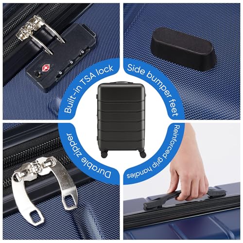 OLIXIS 24 Inch Luggage, Hardside Suitcase with Spinner Wheels, Lightweight ABS Hard Shell Checked Luggage, TSA Approved Lock, Expandable Medium Suitcase for Travel & Business–Blue
