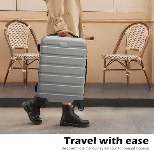 Coolife Luggage 3 Piece Set, Lightweight Durable Hardshell Suitcase set with 360° Spinner Wheels, TSA-approved Lock, Checked Family Travel Luggage sets, 20/24/28 Inch, Silver