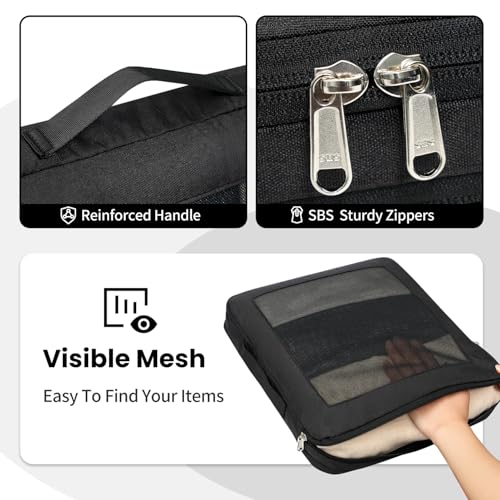 Prezon Compression Packing Cubes for Travel, Lightweight Vacation Travel Essentials, Travel Accessories for Suitcase Organizer Bags Set, Durable Luggage Organizer, 8 set, squre mesh, black