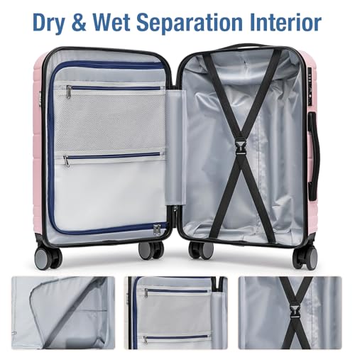 KYME Carry On Luggage 22x14x9 Airline Approved,Hardshell Carry On Suitcase with Tsa Lock,Small Suitcases with Wheels,Travel Luggage for Men Women,Expandable Carry-On 20 Inch,Pink