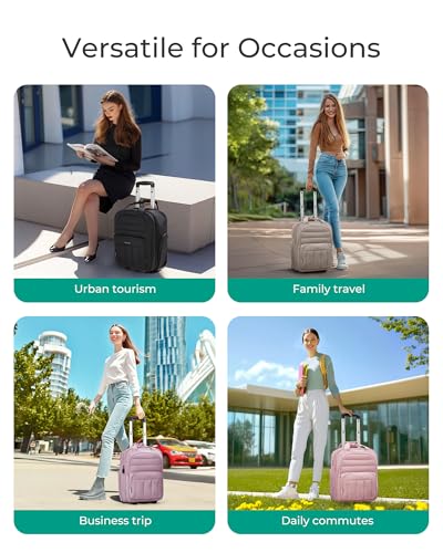BAGSMART Small Underseat Carry on Luggage with Wheels, 16 inch Small Under Seat Luggage, Lightweight Travel Suitcase for Women, Baby Pink