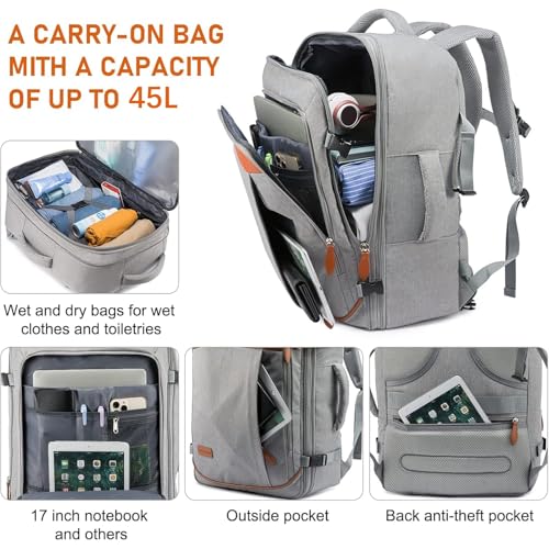 LOVEVOOK Carry on Backpack, 45L Extra Large Travel Backpack for Men & Women Airline Approved, Expandable Large Suitcase Backpacks With 4 Packing Cubes, Aer Travel Pack 3, Water Resistant Weekender Bag