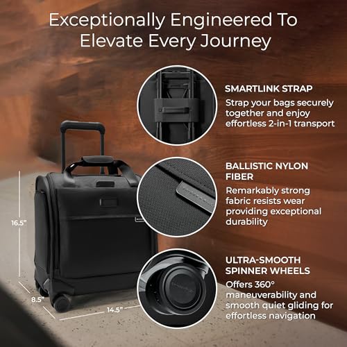 Briggs & Riley Cabin Spinner - Carry On Luggage for Travel, Suitcases with Wheels, Softside Rolling Bag for Men & Women, Fits Under Plane Seat, Interlocking Handle - Baseline Collection, Black