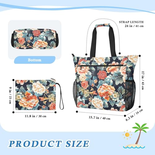 tplaotee Japanese Water Lily Bloom Sturdy travel tote bags for women with zipper bags for women tote for Travel Gym Vacation