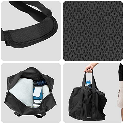 Vimapo Foldable Travel Duffle Bag with Trolley Sleeve 40L - 18x14x8 inches Airline Underseat Lightweight Travel Bag - Packable Ripstop Nylon Carry on Bag (Black)