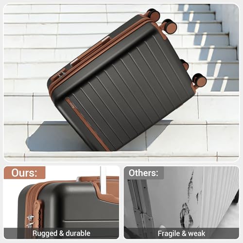 Kono Expandable 20 Inch Carry On Suitcase Airline Approved, Lightweight ABS+PC Hardshell Luggage with 360° Silent Spinner Wheels, Grey/Brown