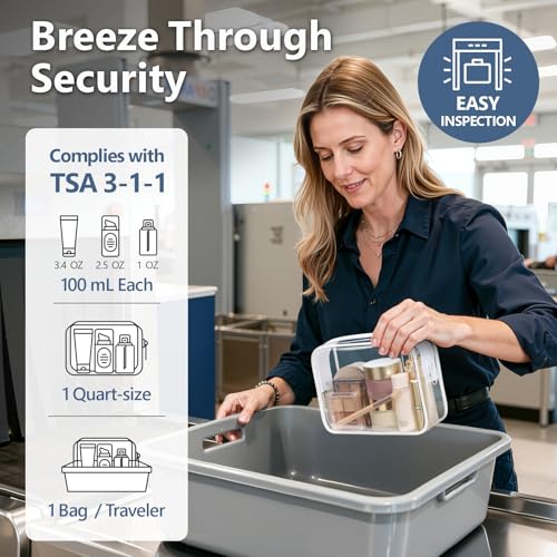 PACKISM TSA Approved Toiletry Bag - Clear Makeup Bag 3 Pack Medium, Metal Smooth Zipper Quart Size Bag for 3-1-1 Liquids, Travel Makeup Bag for Women Men, Airport Airline Compliant Bag, White