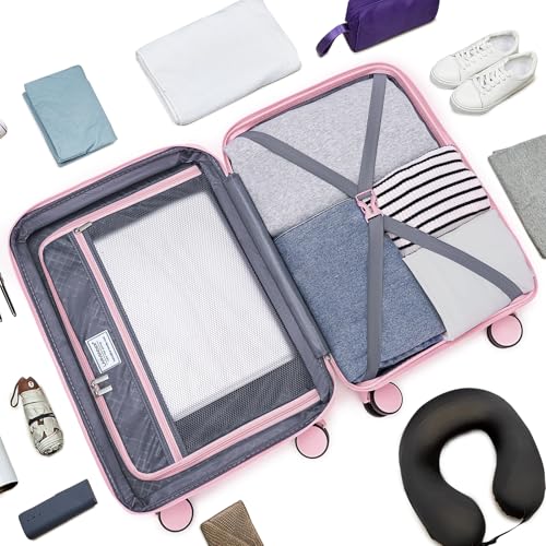 LARVENDER Carry On Luggage Set 22x14x9 Airline Approved, Expandable 20 Inch Carry-On Suitcases With Wheels, Lightweight Luggage Sets 3 Pieces With Backpack, Light Pink