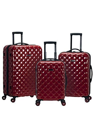 Rockland Quilt Hardside 3 Piece Spinner Wheel Luggage Set, Black, 3-Piece Set, (20"/24"/28"), Red
