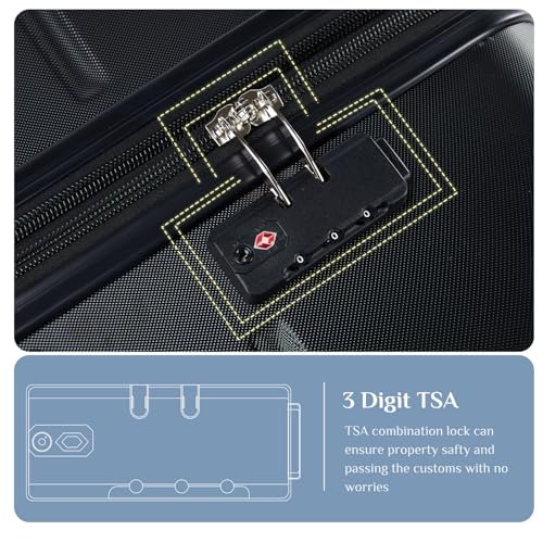 OLIXIS 3-Piece Luggage Set, Carry On Suitcases with Spinner Wheels, Expandable Travel Luggage with TSA Approved Lock & ABS Hard Shell, Black, 20/24/28 Inch