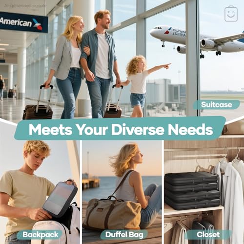 Veken 9/11 Set Compression Packing Cubes for Travel Essentials,Compressible Expandable Large Luggage Suitcase Organizer Bags for Clothing,Durable Space Saver Storage Bags with Toiletry Bags(Black)