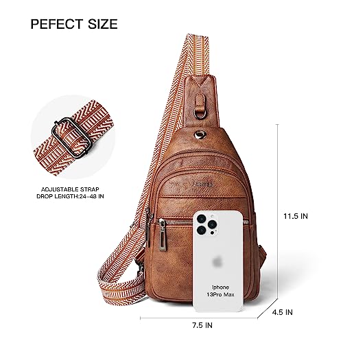 LATMAP 7L Sling Bag For Women Faux Leather Anti Theft Small Casual Daypack Backpack Fanny Pack Crossbody Chest Bags Purse Waterproof Brown