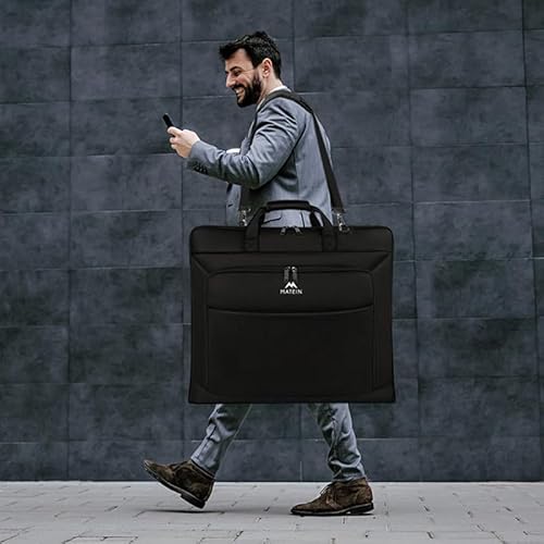MATEIN Garment Bag for Travel, Large Carry on Garment Bags with Strap for Business, Waterproof Hanging Suit Luggage Bag for Men Women, Wrinkle Free Suitcase Cover for Shirts Dresses Coats, Black