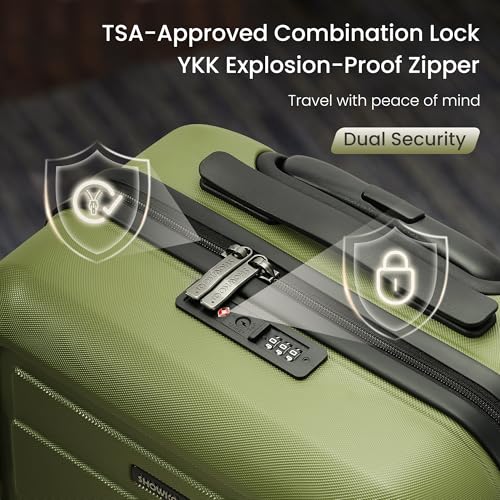 SHOWKOO Luggage Sets Expandable 100% PC Durable Suitcase Double Wheels TSA Lock Olive Green 3pcs