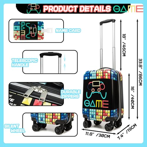 Inprof Kid’s Luggage Set 2 Piece Suitcase Set 16’’ Hardside Luggage with Spinner Wheels Girls Boys Carry on Luggage Travel Rolling Luggage Airline Approved