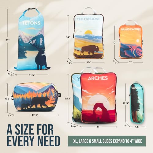 Large Compression Packing Cubes for Travel-Packing Cube Luggage Organizers 7 Piece Set for Checked Luggage-Ultralight, Expandable/Compression Bags by TRIPPED Travel Gear (National Parks)