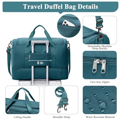 Travel Duffel Bag for Women, Carry-on Overnight Weekender Bags with Wet Pocket, For Spirit Airlines 18x14x8 Personal Item Bag,Small,Peacock Blue