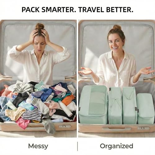SOARSAIL 4 Piece Compression Packing Cubes for 3–7 Day Travel, Lightweight Travel Organizers with Breathable Mesh, Double-Zipper Packing Cubes for Carry-On & Suitcases (Light Green)