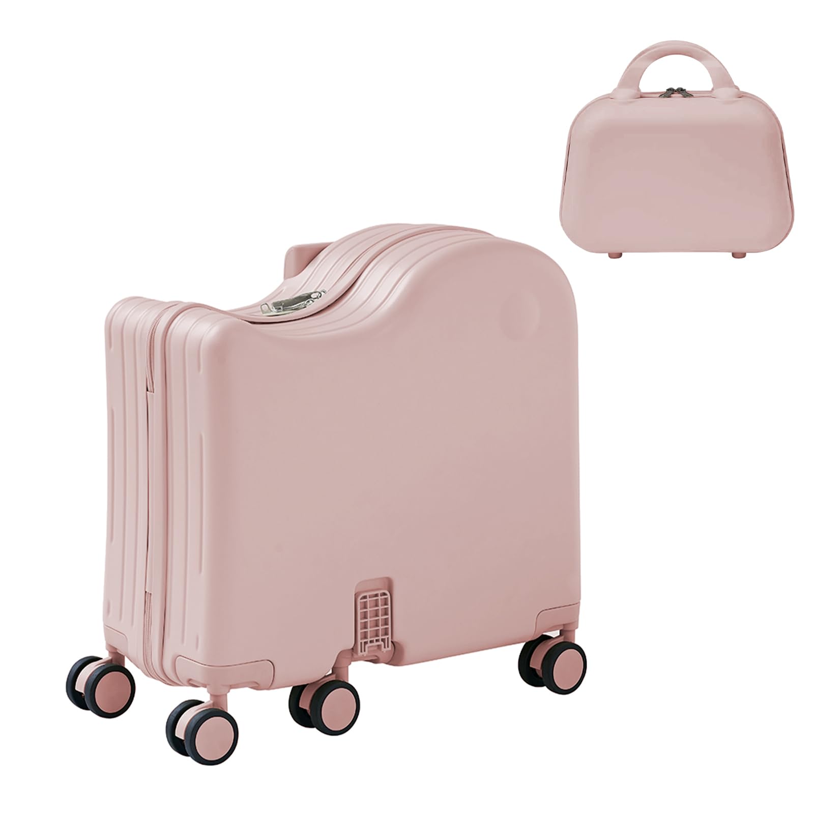 TABU Ride-on Luggage with Portable Bag for Kids，Hardshell Carry On Suitcase with Hidden Cup Holder, Foldable Pedal,Type-C & USB Interface, TSA Lock, 6-Spinner Wheels, Pink