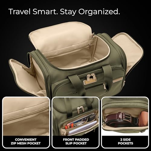 Briggs & Riley Underseat Duffle Bag - Personal Item Travel Bag for Women & Men, Carry On, Fits Under Airplane Seat, Weekender & Overnight Luggage, Lightweight - Baseline Collection, Olive