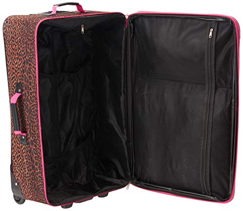 Rockland Vara Softside 3 Piece Upright Luggage Set, Expandable, (20"/28"/22" Rolling Duffel), Pink Leopard
