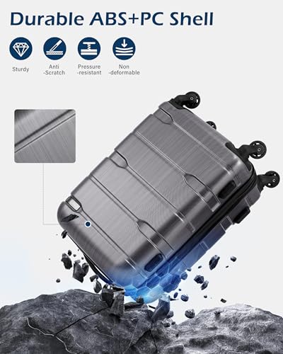 Coolife Expandable Large Checked Luggage Hardside PC+ABS Suitcase with TSA Lock, Lightweight Rolling Carry On with Spinner Wheels(Charcoal, 28in)