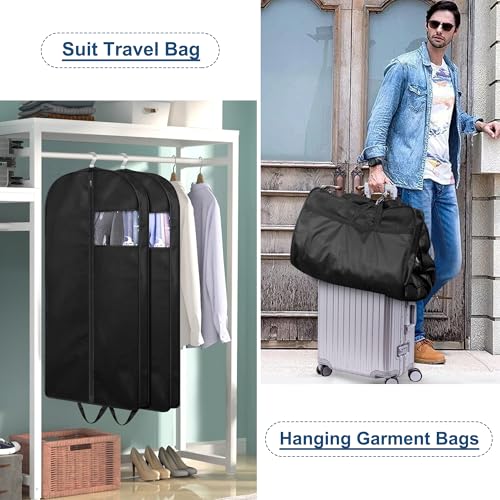 KIMBORA 43" Suit Bags for Closet Storage and Travel, Gusseted Hanging Garment Bags for Men Suit Cover With Handles for Clothes, Coats, Jackets, Shirts（3 Packs）