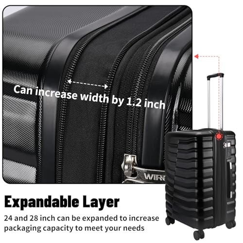 WireHot Lightweight Luggage with Spinner Wheels & YKK Zipper, Hard Shell 3-Piece Suitcase ABS+PC Hardside Luggage Set with TSA Lock for Men Travel, Black (20+24+28 inch)