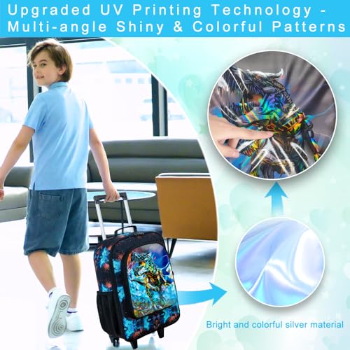 WZLVO Kids Suitcase for Boys, Cool Dinosaur Suitcase Rolling with Wheels, Travel Carry on for Children Toddler Elementary