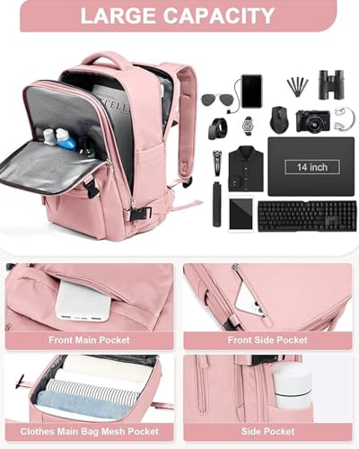 Farmer&Donkey Travel Backpack for Women Men, Waterproof Airlines Approved Carry On Backpack 15.6 Inch Laptop Backpack with USB Charging Port for Computer Bookbag for Business, School, Work (Pink)