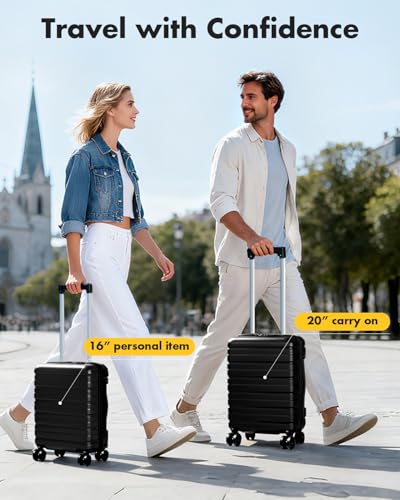 Lekesky 16 Inch Underseat Carry On Luggage Airline Approved, Small Hard Shell Suitcase with TSA Lock Spinner Wheels, Lightweight Personal Item Carry-On for Travel, Black