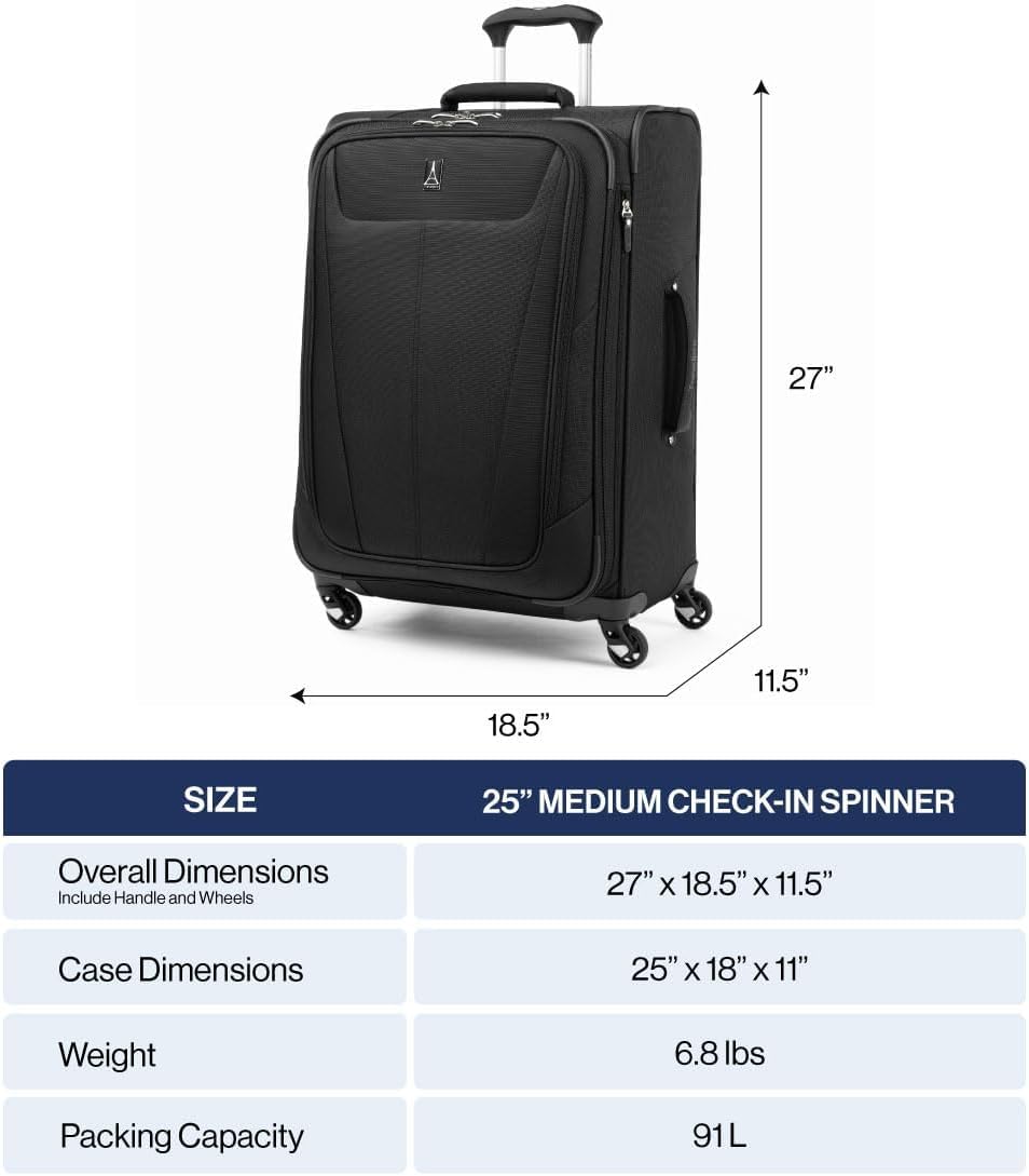 Travelpro Maxlite 5 Softside Expandable Luggage with 4 Spinner Wheels, Lightweight Suitcase, Men and Women, Orchid Pink Purple, Checked-Medium 25-Inch