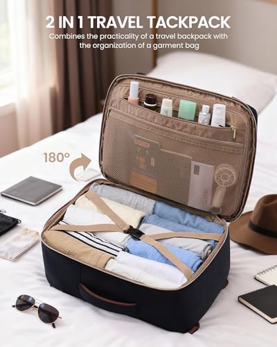 LOVEVOOK 40L Travel Backpack for Women Men with Garment Bag, Airline Approved Carry on Luggage Travel Essentials with 3 Packing Cubes, TSA Overnight Bags Weekender Essentials Backpacks fits 17" Laptop