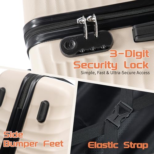 Rosamo Luggage Sets 3 Piece, ABS Suitcase Set (20/24/28), Hardside luggage with Spinner Wheels, Travel Luggage, 14x8x9 Airline Approved Carry on, Lightweight Luggage with High-Security Lock