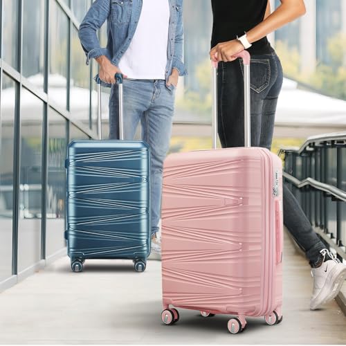 TRAVELEO 4 Piece Luggage Set PP Hardshell, Expandable Suitcase Set (20/24/28) with 14" Cosmetic Case, Lightweight Spinner Wheels with TSA Lock, Detachable Wheels for Nesting Storage (Peacock Blue)