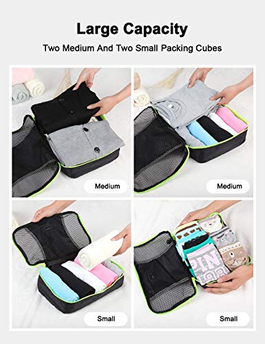 GOX Premium 5-Piece Packing Cubes Set for Travel, Lightweight Durable Luggage Organizer Bags with Double Zipper Mesh Top, 1 Large 2 Medium 2 Small, Nylon, Space-Saving Suitcase Storage (Black)