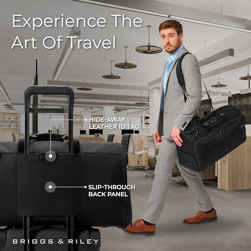 Briggs & Riley 22" Garment Duffle Bag for Travel - Carry On Suit & Dress Bag for Men & Women, Convertible Hanging Garment Weekender Bag with Hook, Separate Shoe Pocket - Baseline Collection, Black