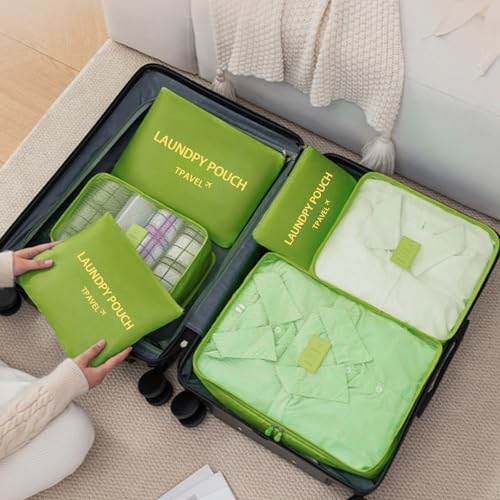 6 Set Packing Cubes for Travel Luggage Organizer Bags Reusable washable Suitcase Packing Cubes Set Travel Accessories Essentials (Green)