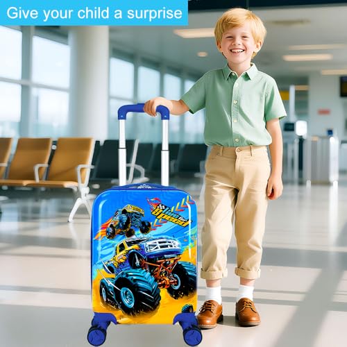 5PCS Kids Luggage Set, Airline-Approved Carry-On with 360°Spinner Wheels, Cute Travel Suitcase for Boys & Toddlers - Dynamic Dual-Truck Blue