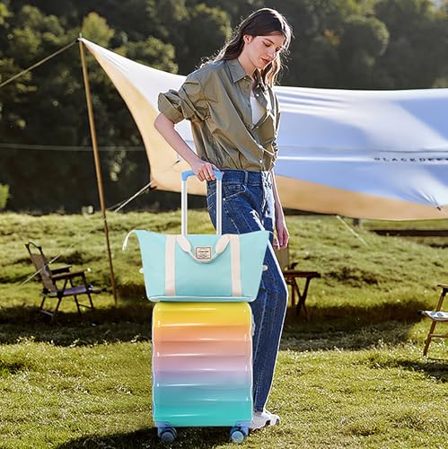 Merax 20 Inch Carry-on Luggage Set – Hardshell PC+ABS Multicolor Color Suitcase with Spinner Wheels and Cup Holder, TSA Lock, Airline Approved, Orange and Blue, 2-Piece Set